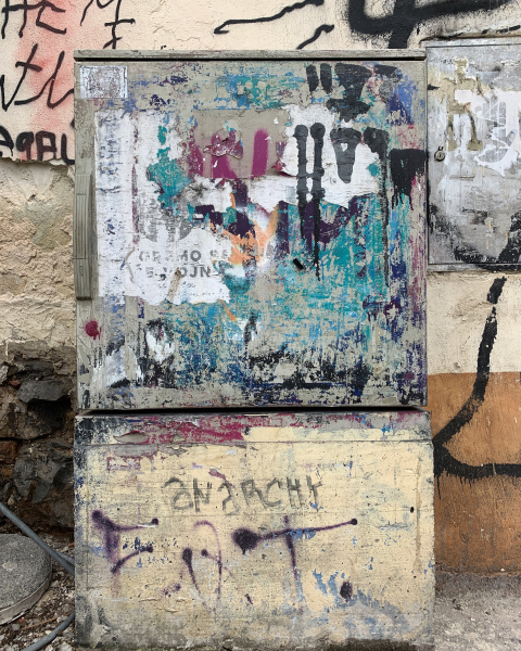 The inspiration for SummerHome Garden: a graffiti-covered public utility box in Ljubliana, Slovenia. The inspiration for SummerHome Garden: a graffiti-covered public utility box in Ljubliana, Slovenia.