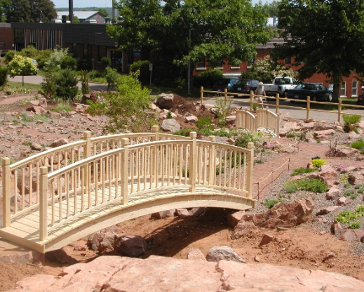Student-built bridge over the dry stream 