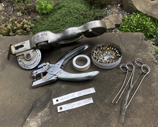 Tools for making durable, metal plant labels