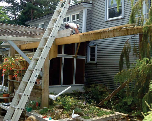 Lath-house roof over shade bed and raised bed