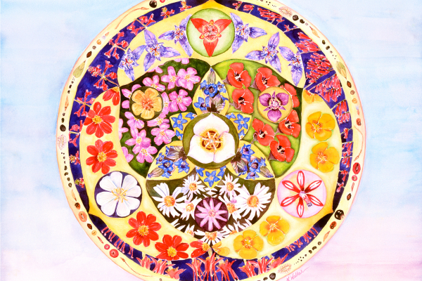 Floral mandala painted by Sally Walker's daughter, Karen Walker.